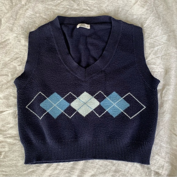 sweater vest plaid blue, plaid sweater vest, blue sweater vest, y2k, vintage - Picture 1 of 3